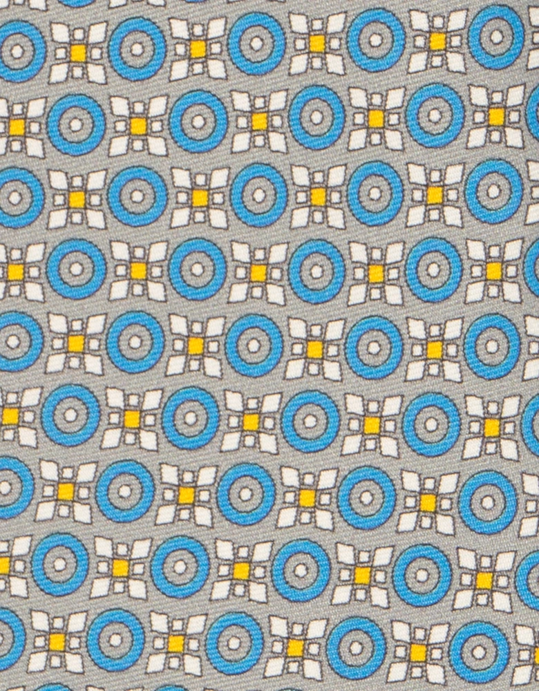 Blue Yellow Geometric Print Silk Tie