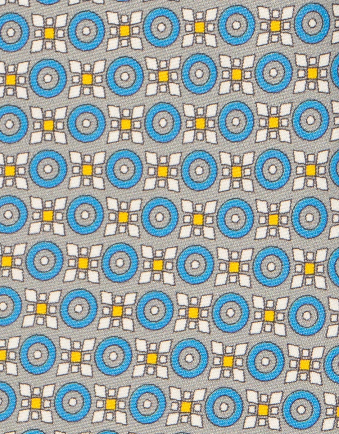 Blue Yellow Geometric Print Silk Tie