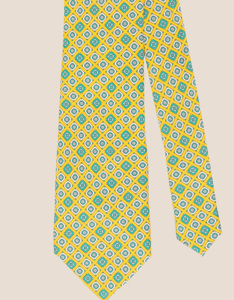 Yellow Motif Print Silk Tie