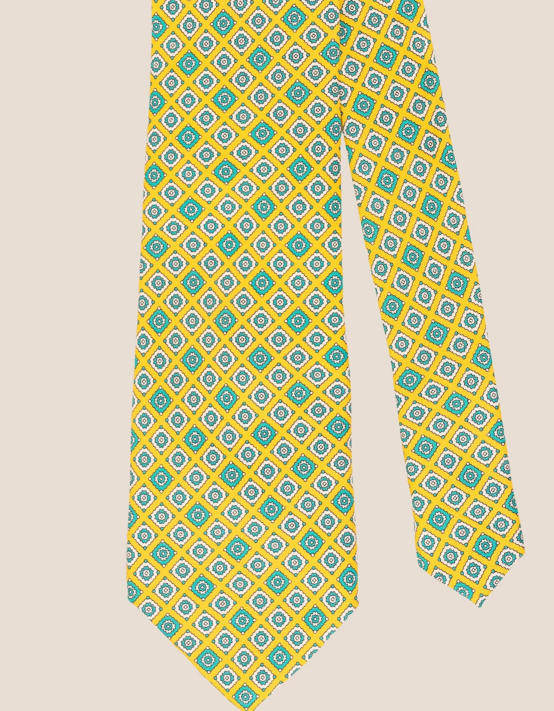 Yellow Motif Print Silk Tie