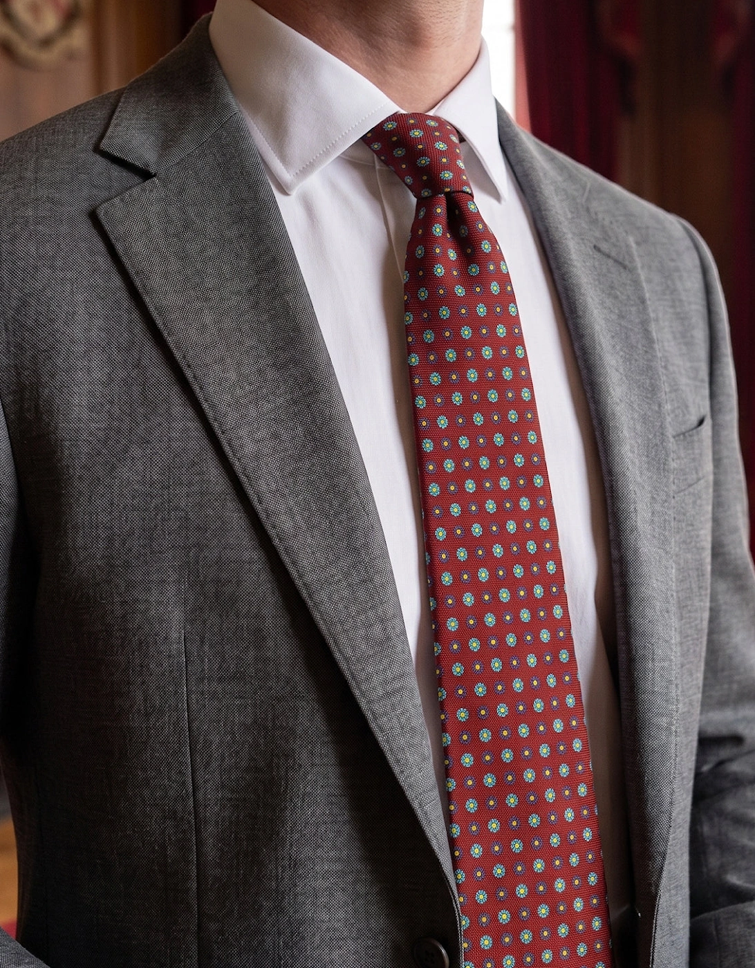 Burgundy Geometric Pattern Silk Tie