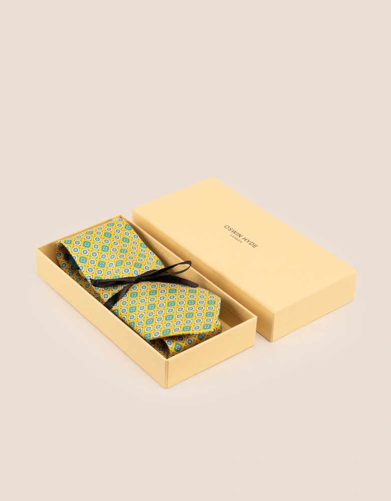 Yellow Motif Print Silk Tie