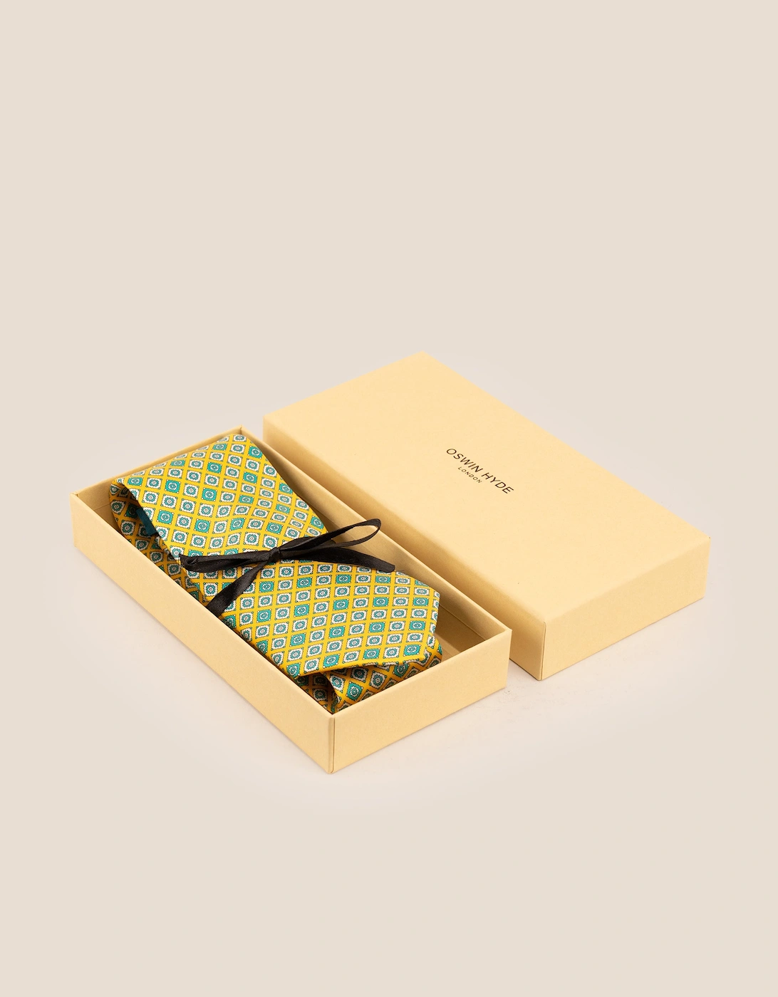 Yellow Motif Print Silk Tie
