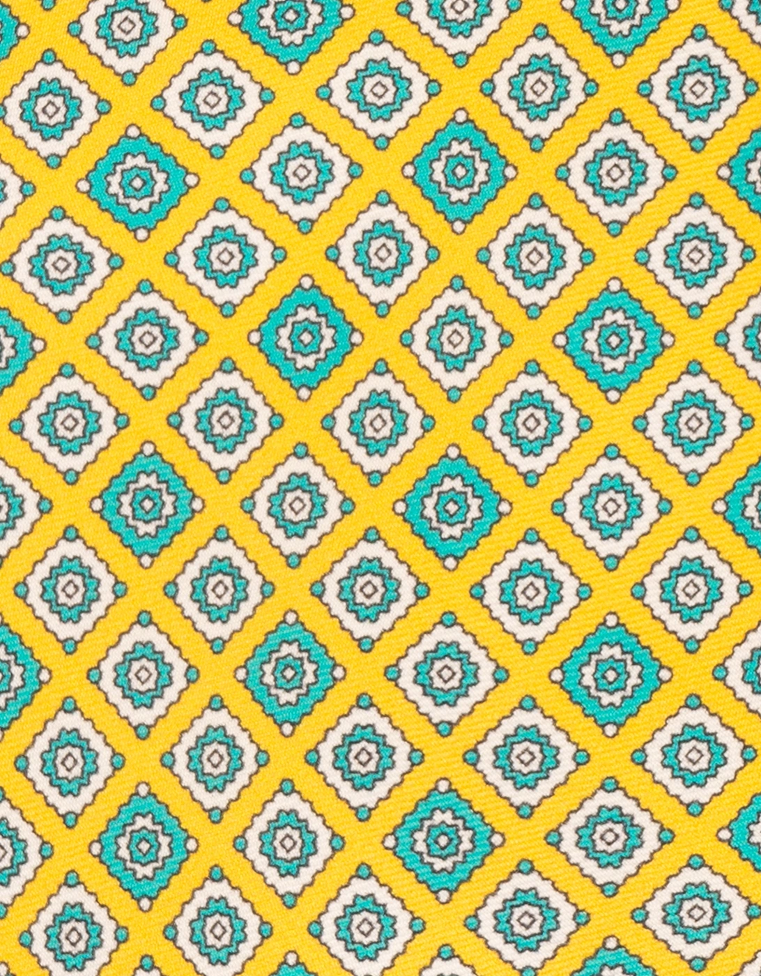 Yellow Motif Print Silk Tie