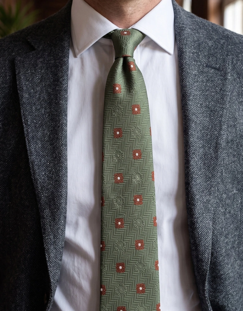 Stripes and Squares Green Tie