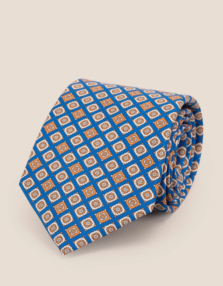 Light Blue Geometric Pattern Silk Tie