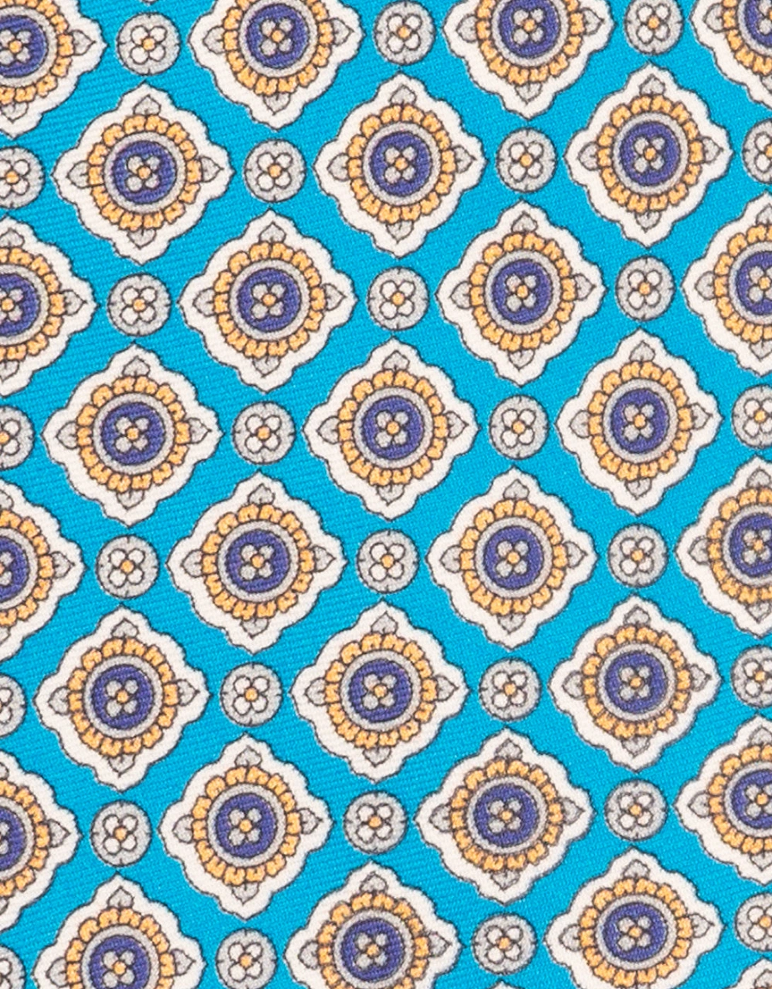 Cyan Geometric Pattern Silk Tie
