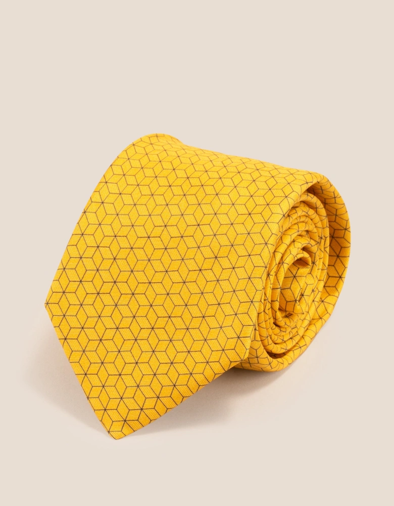 Yellow Pattern Print Silk Tie