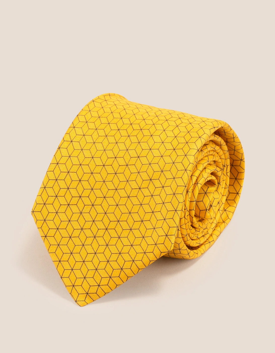 Yellow Pattern Print Silk Tie