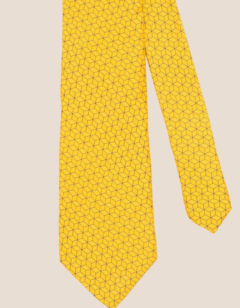 Yellow Pattern Print Silk Tie