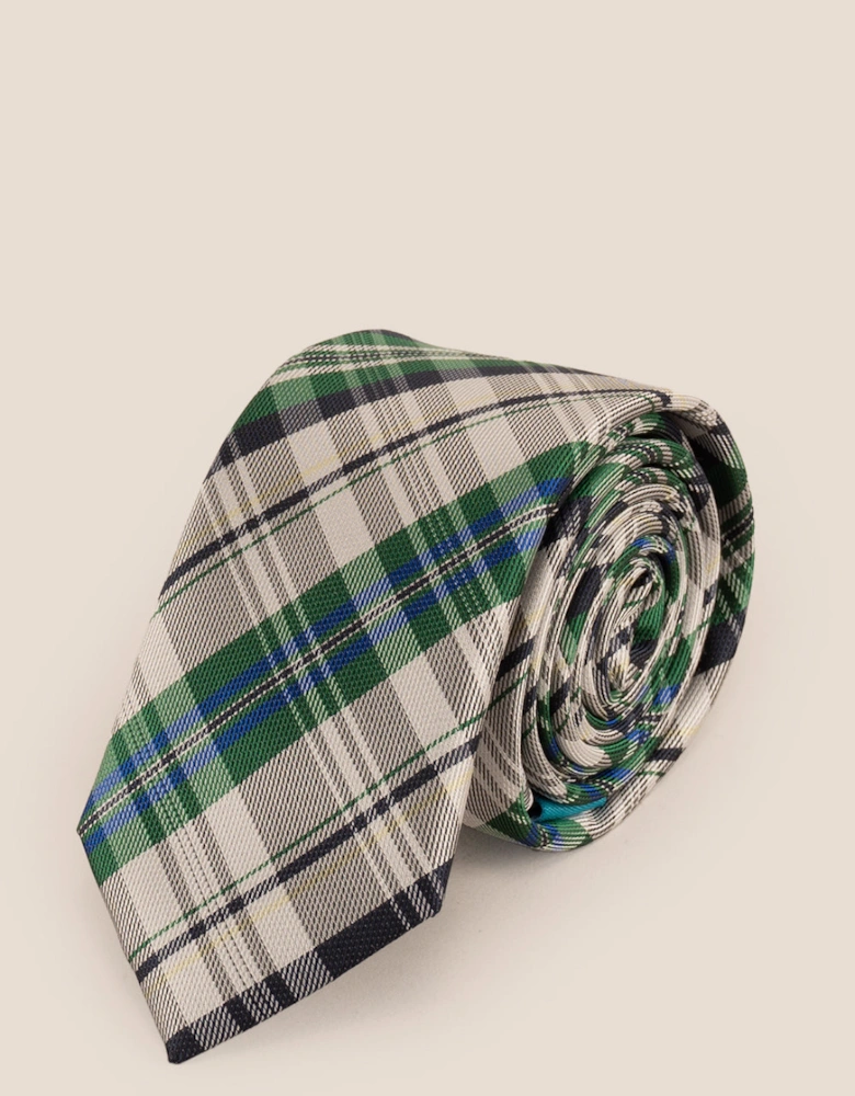 Checks Green White Tie