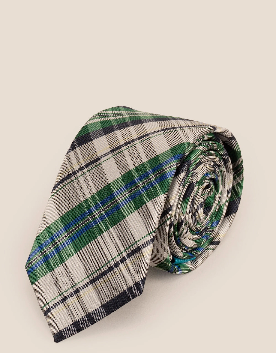 Checks Green White Tie
