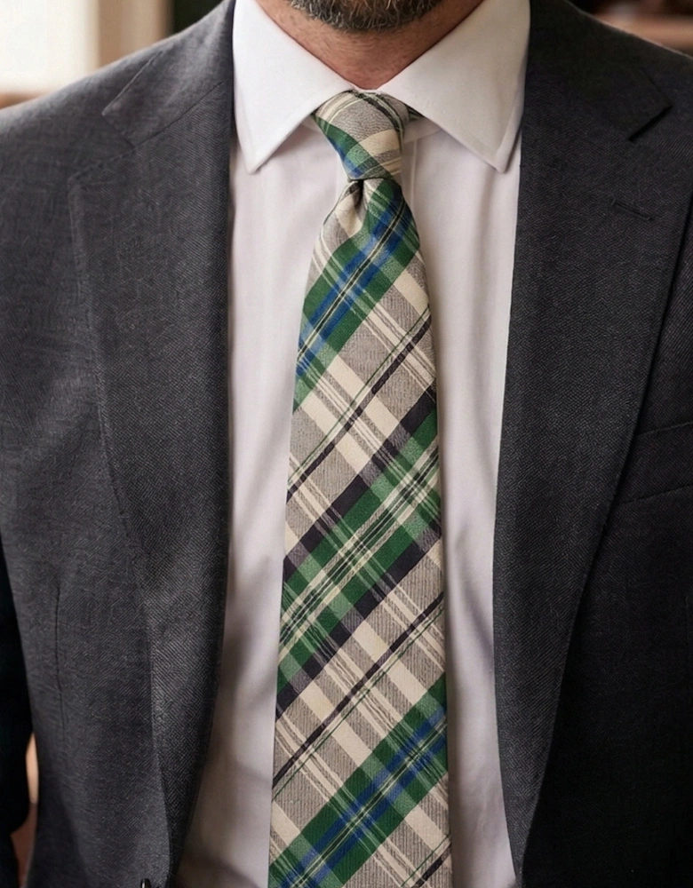 Checks Green White Tie