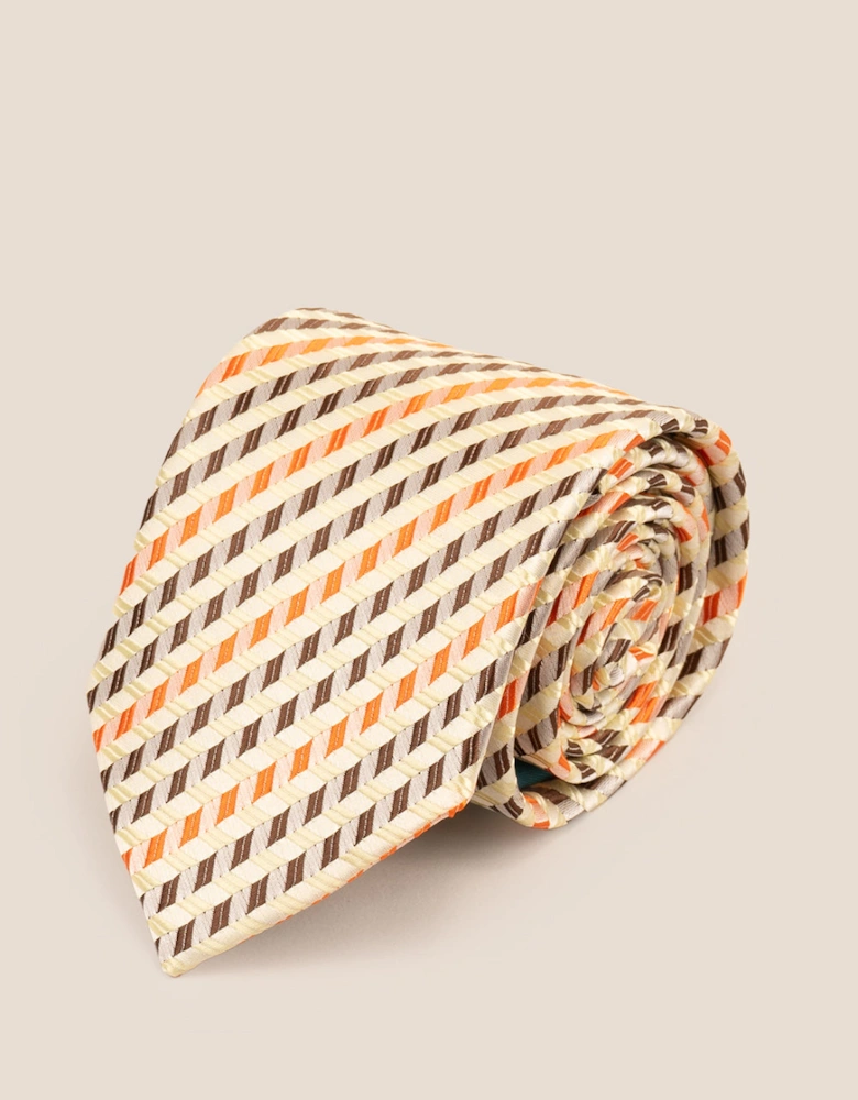 Geometric Stripes Cream Brown Orange Tie