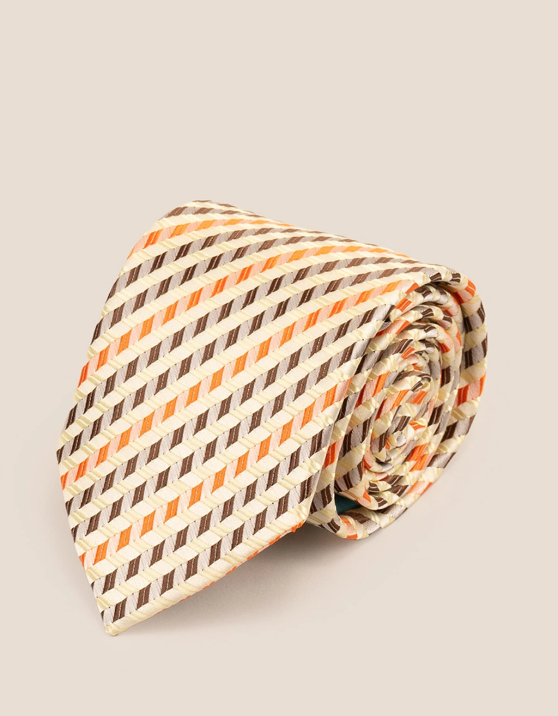 Geometric Stripes Cream Brown Orange Tie