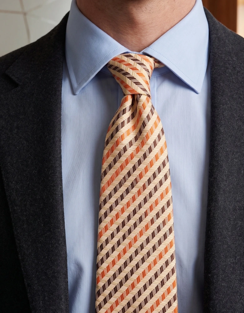 Geometric Stripes Cream Brown Orange Tie