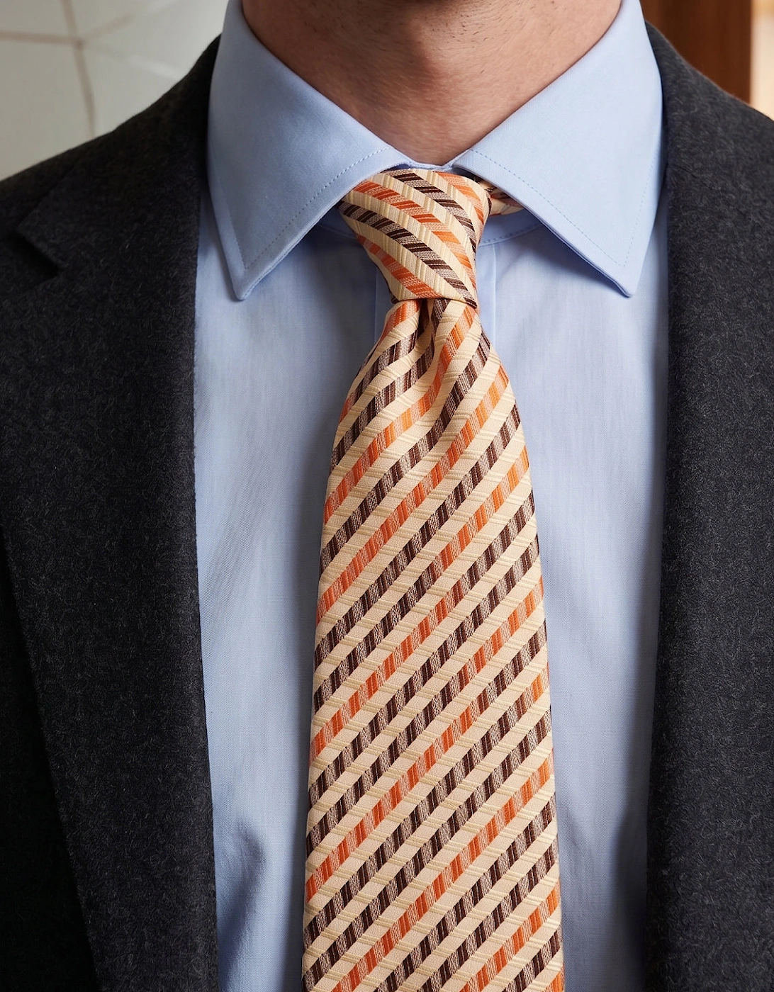 Geometric Stripes Cream Brown Orange Tie