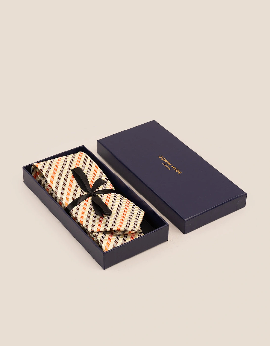 Geometric Stripes Cream Brown Orange Tie
