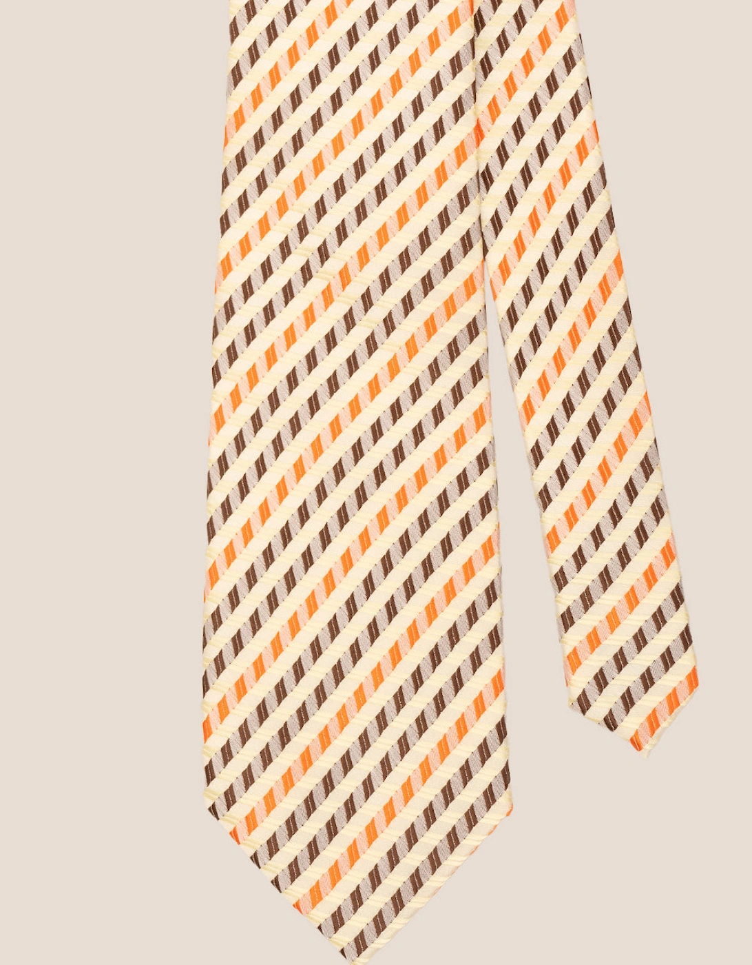 Geometric Stripes Cream Brown Orange Tie
