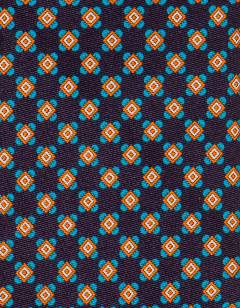 Navy Geometric Pattern Silk Tie