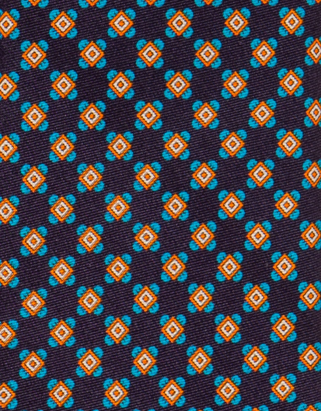 Navy Geometric Pattern Silk Tie