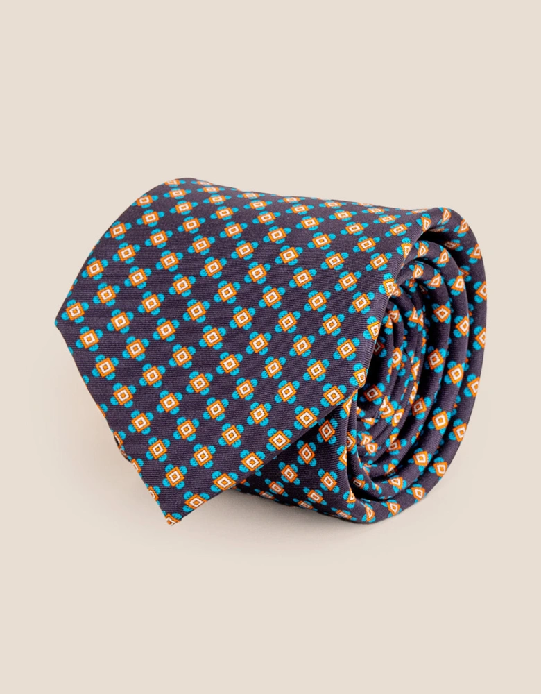 Navy Geometric Pattern Silk Tie