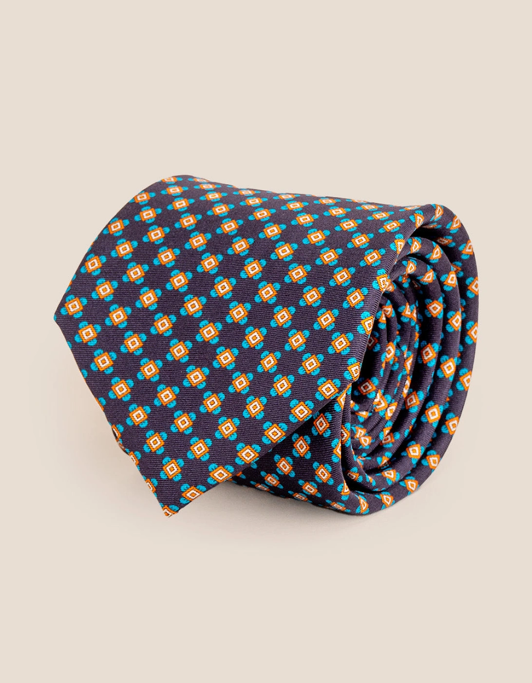 Navy Geometric Pattern Silk Tie, 6 of 5