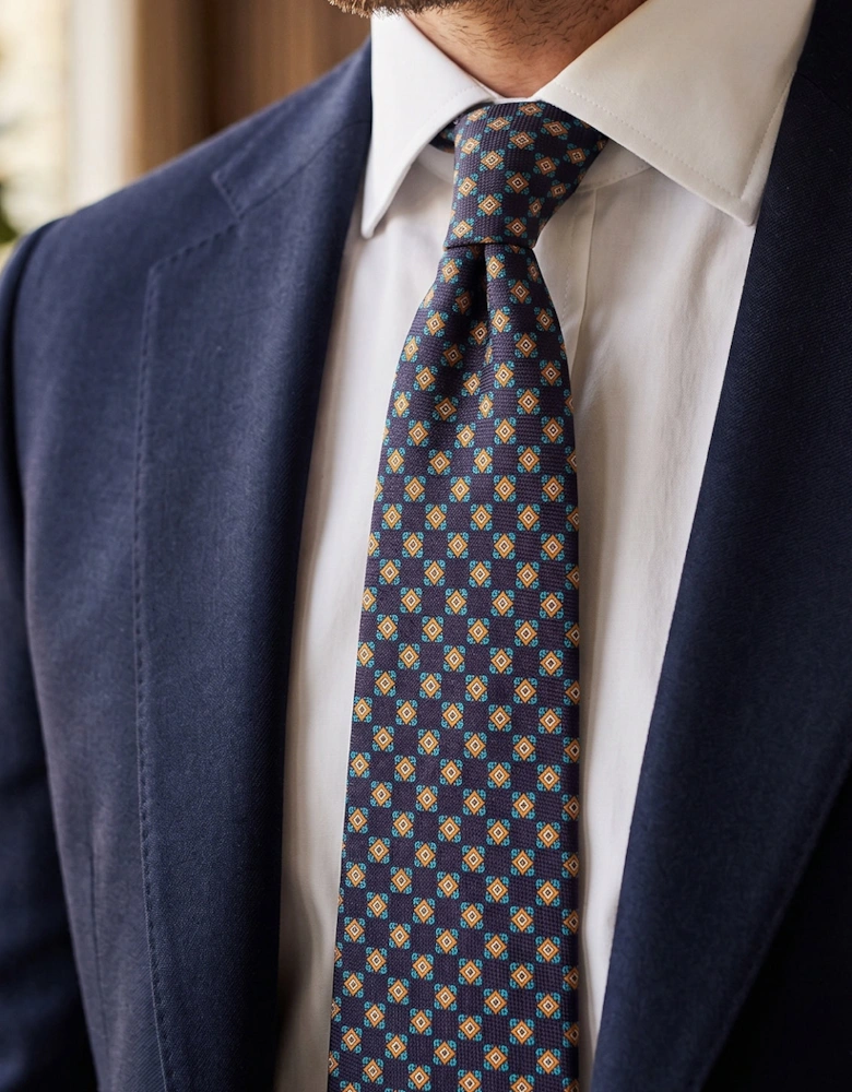 Navy Geometric Pattern Silk Tie