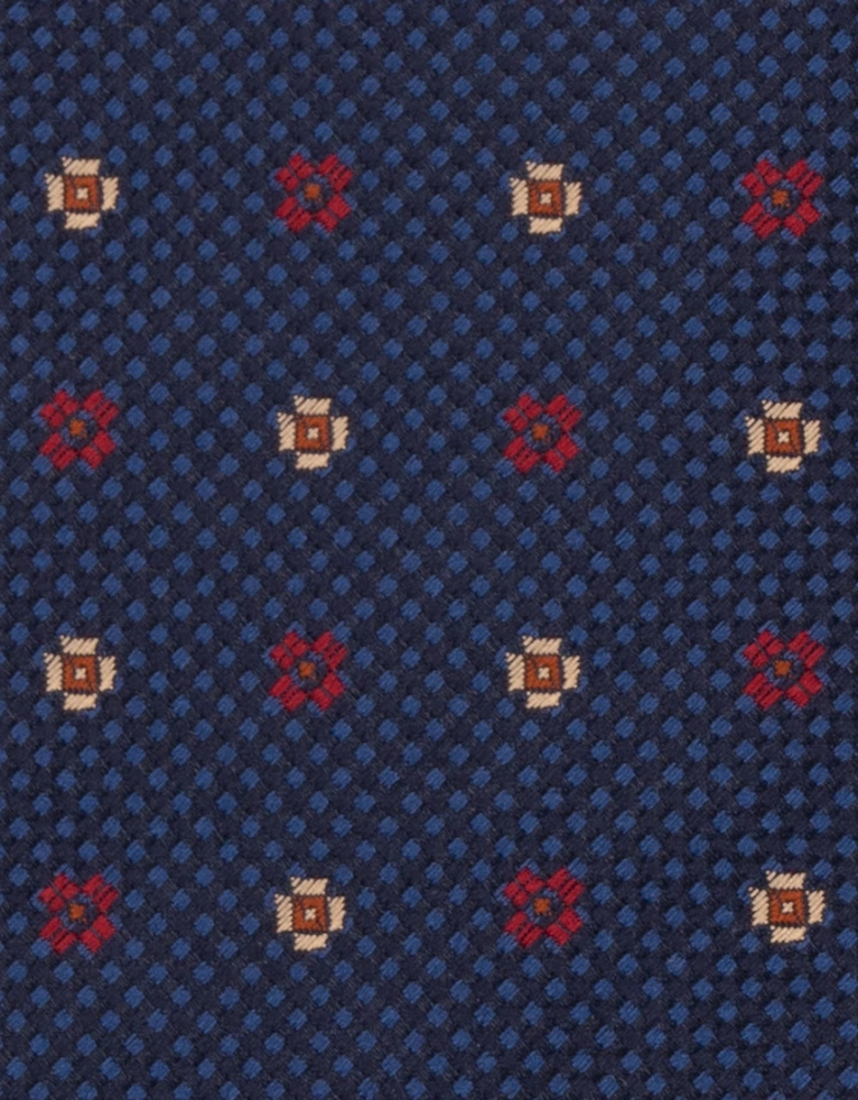 Chequered Floral Navy Tie