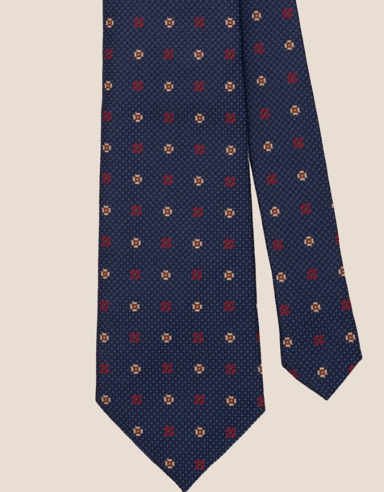 Chequered Floral Navy Tie