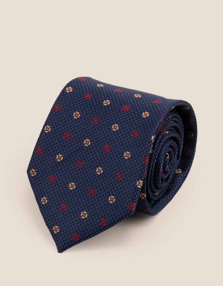 Chequered Floral Navy Tie