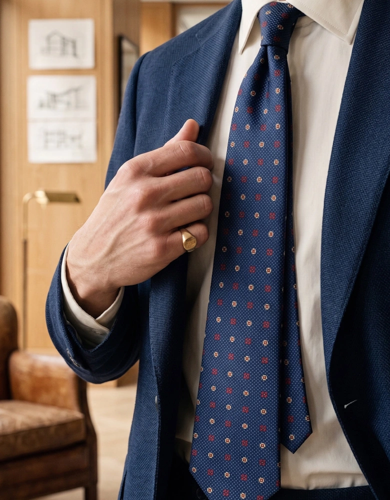 Chequered Floral Navy Tie