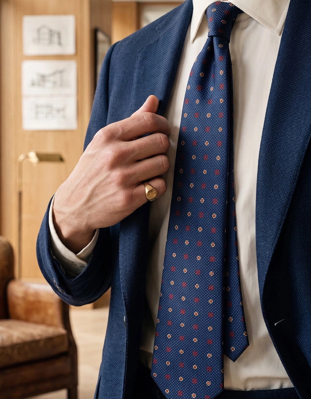 Chequered Floral Navy Tie