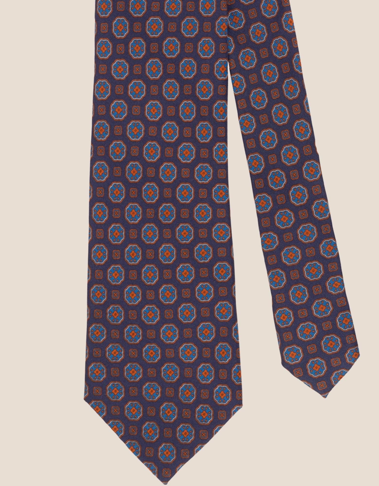 Vintage Navy Block Print Silk Tie
