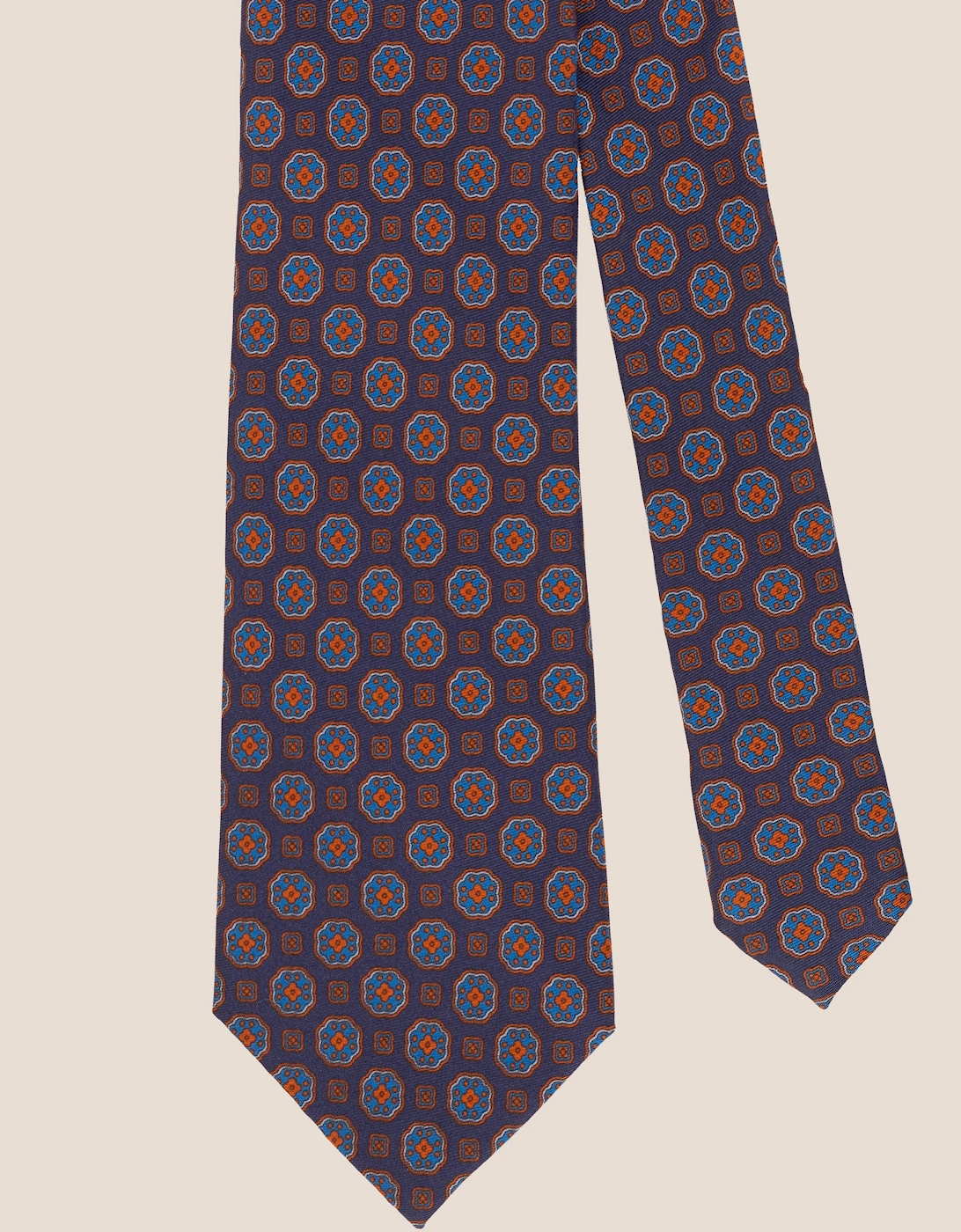 Vintage Navy Block Print Silk Tie