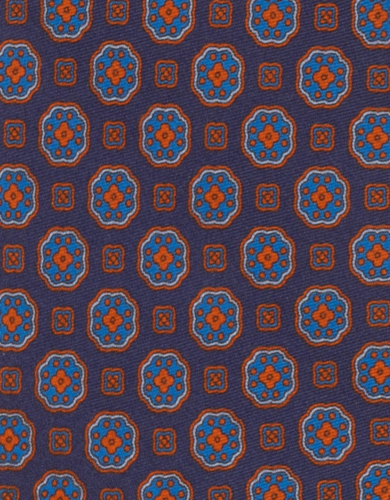 Vintage Navy Block Print Silk Tie