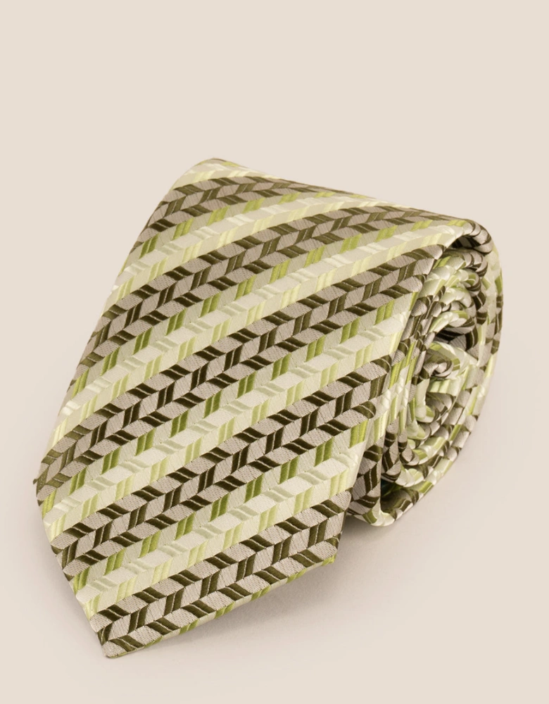 Geometric Stripes Olive Green Tie