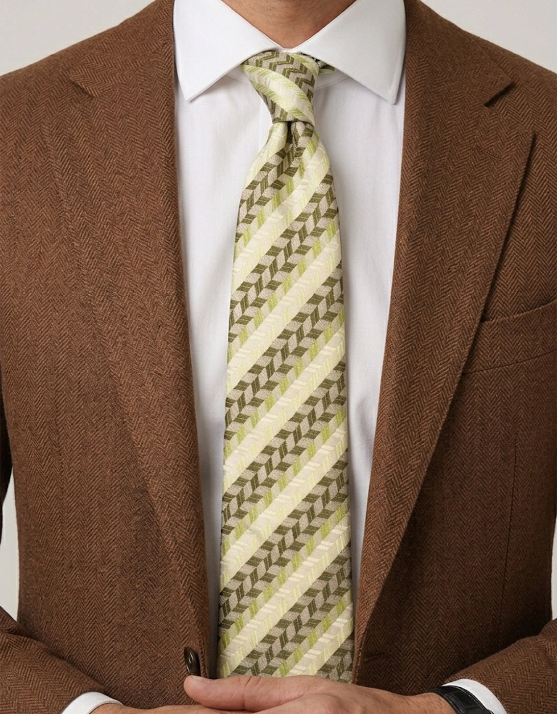 Geometric Stripes Olive Green Tie
