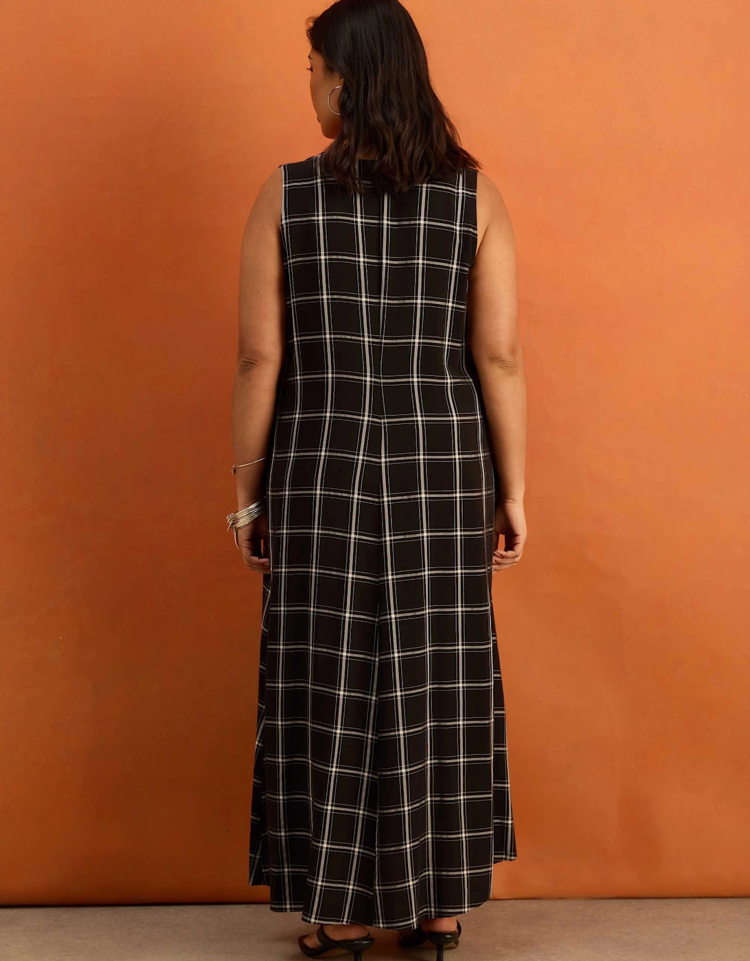 Black Check V Neck Maxi Dress