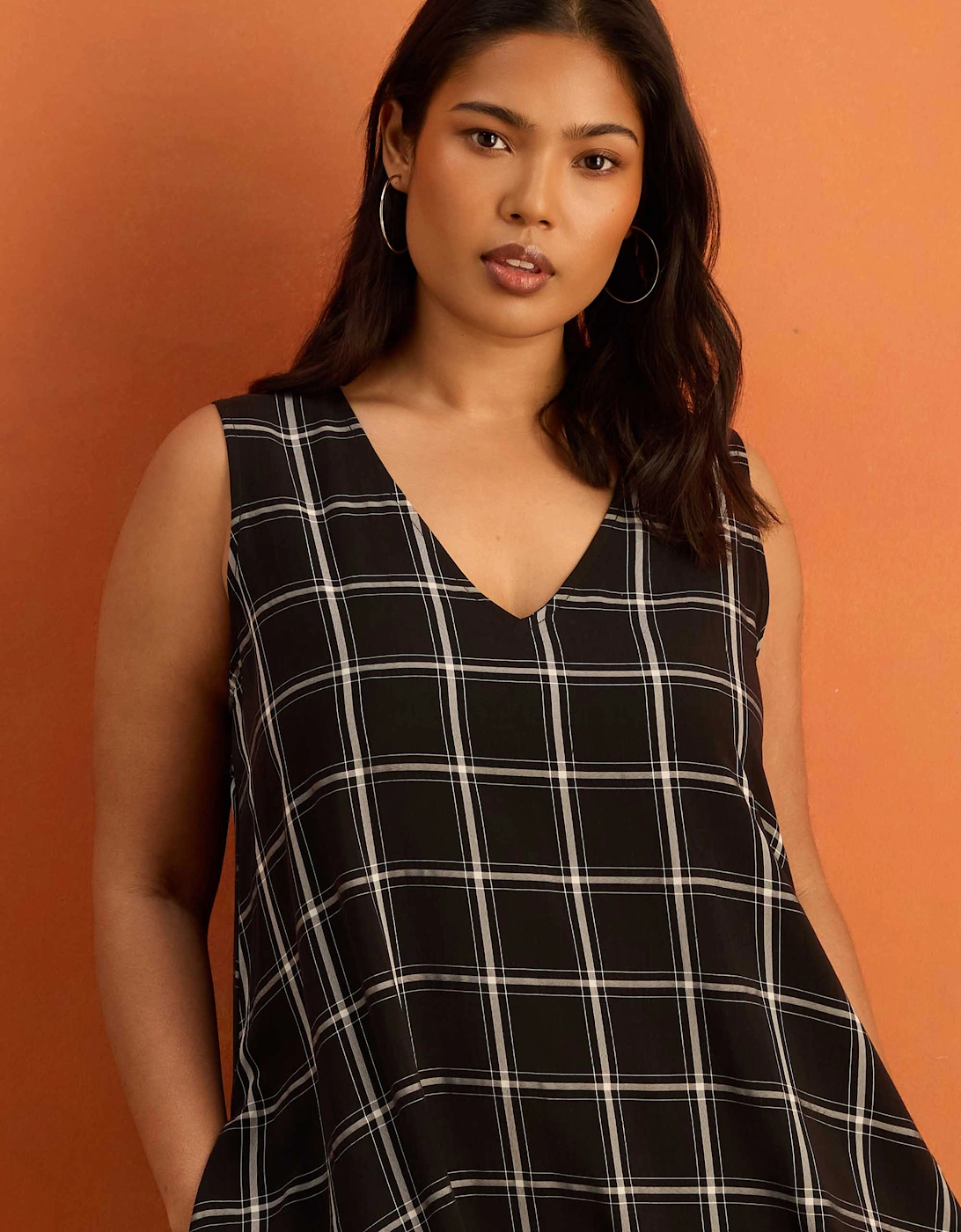 Black Check V Neck Maxi Dress