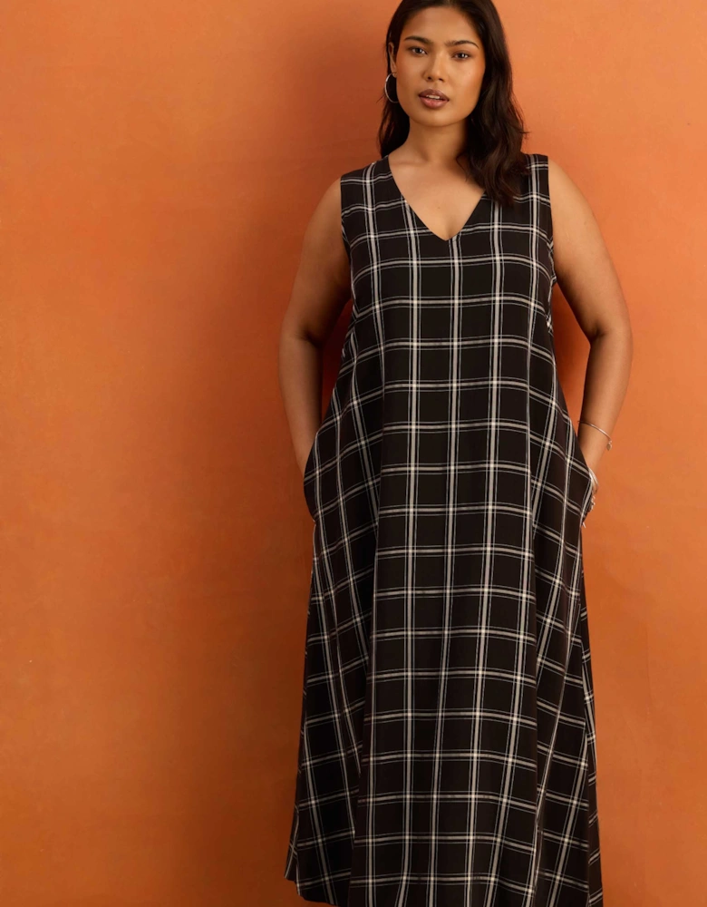 Black Check V Neck Maxi Dress