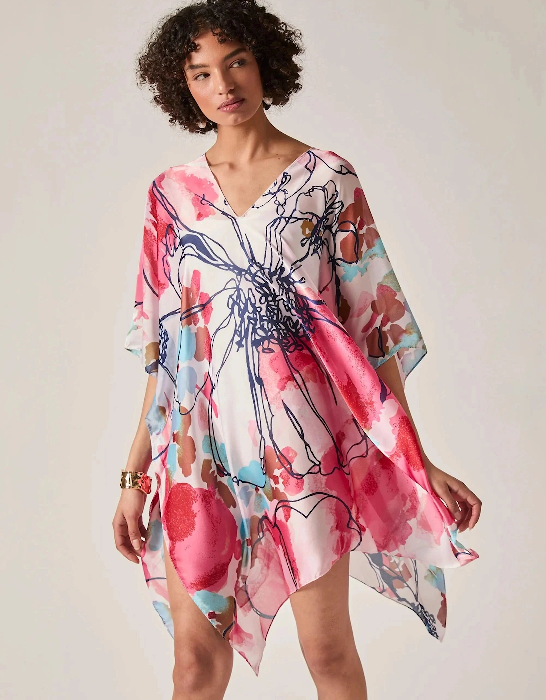 Red Floral Sketch Kaftan