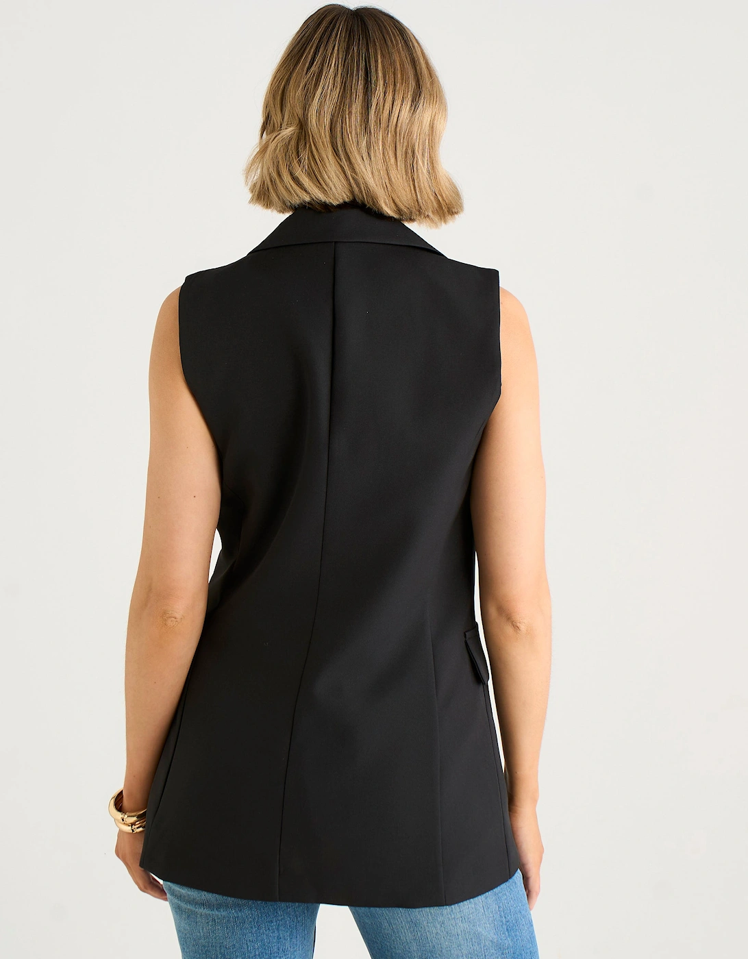 Black Tailored Contrast Lining Longline Waistcoat