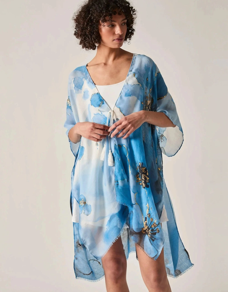 Blue Watercolour Floral Kaftan