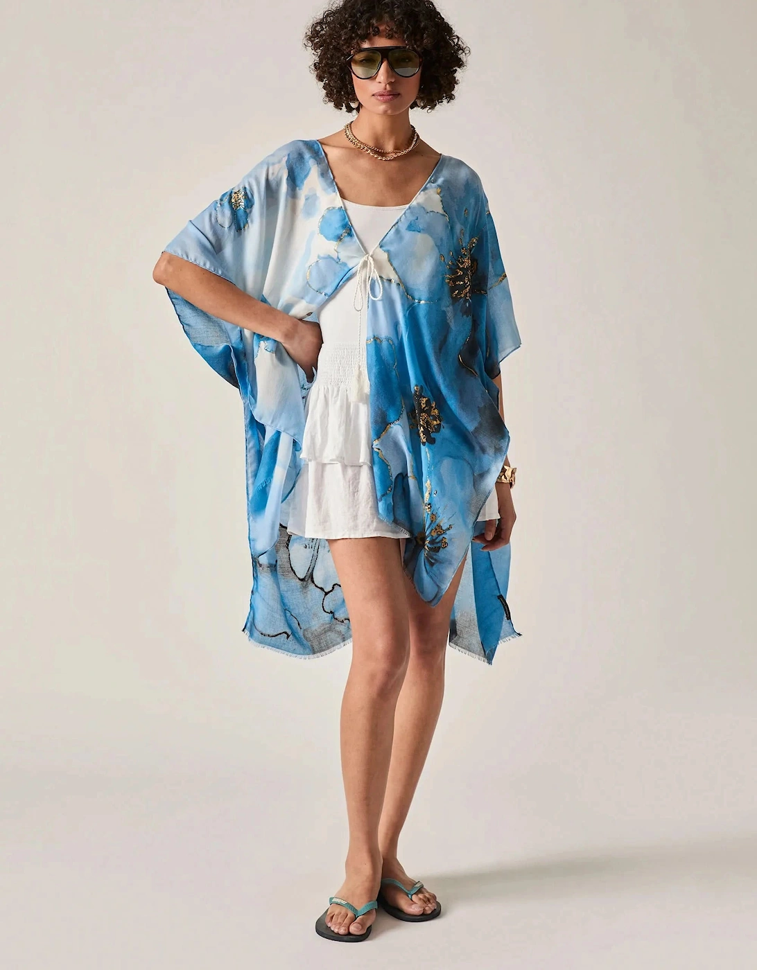 Blue Watercolour Floral Kaftan