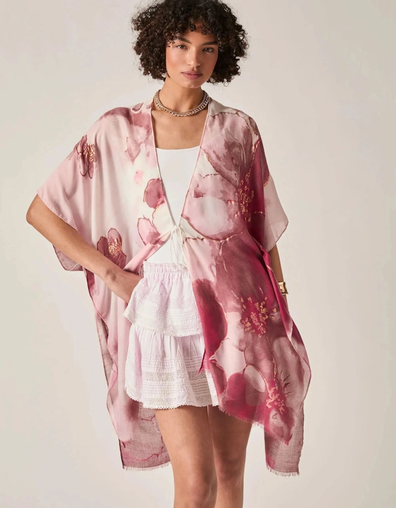 Red Watercolour Floral Kaftan