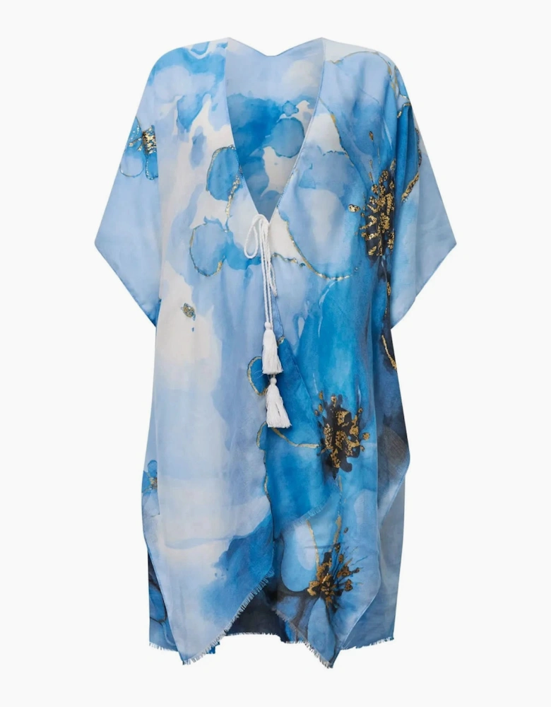 Blue Watercolour Floral Kaftan