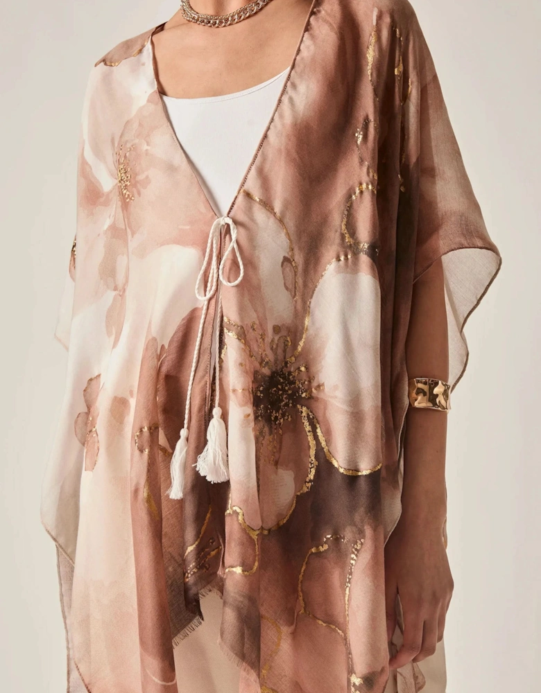 Beige Watercolour Floral Kaftan