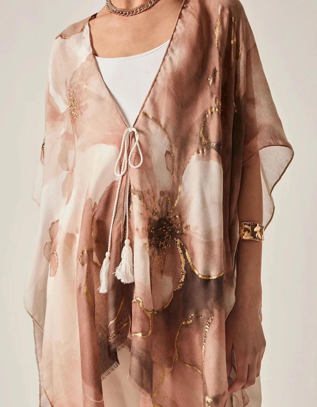 Beige Watercolour Floral Kaftan
