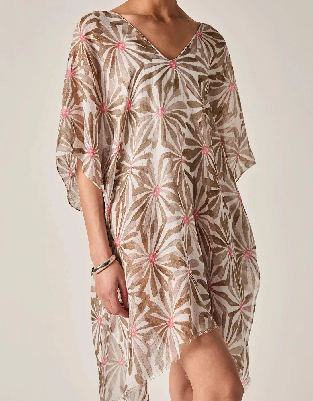 Beige Retro Floral Kaftan
